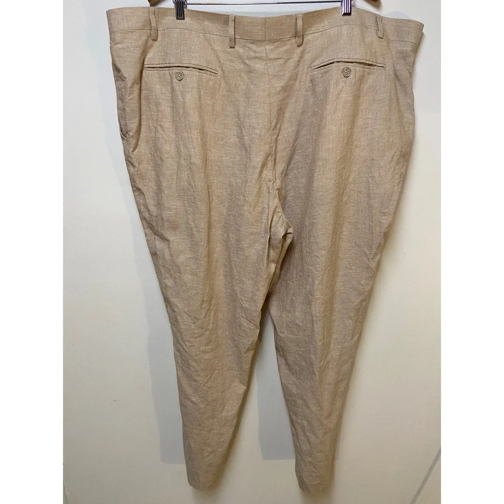 Tallia Linen Dress Pants Mens 50x30 Tan Beige Flat Front Summer Wedding Trousers